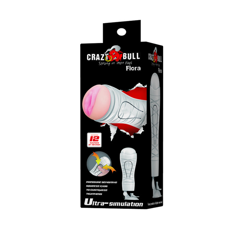 CRAZY BULL FLORA Vibrating Stroker - Flesh USB Rechargeable Vibrating Squeezeable Vagina Stroker with Suction Base - BM-00900T48Z