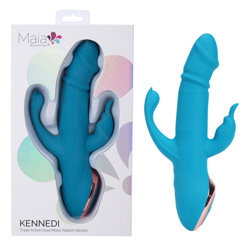 Maia KENNEDI - Blue 23.5 cm USB Rechargeable Triple Stimulating Vibrator - BO-25-03-BLUE