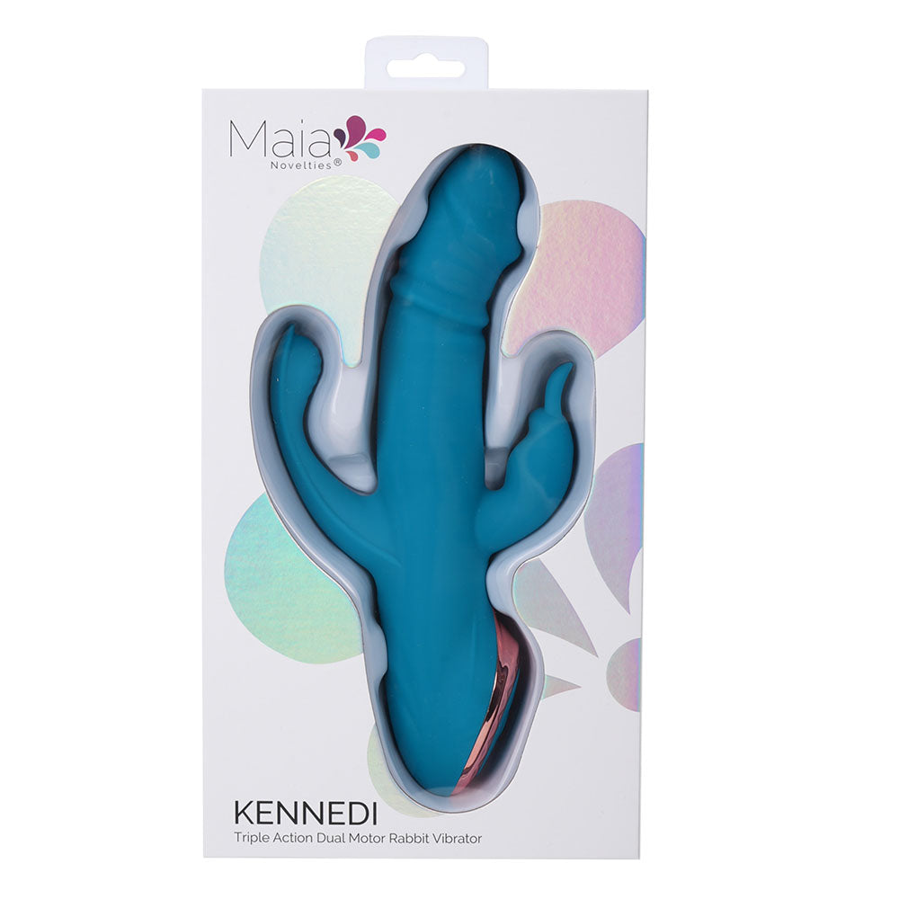Maia KENNEDI - Blue 23.5 cm USB Rechargeable Triple Stimulating Vibrator - BO-25-03-BLUE