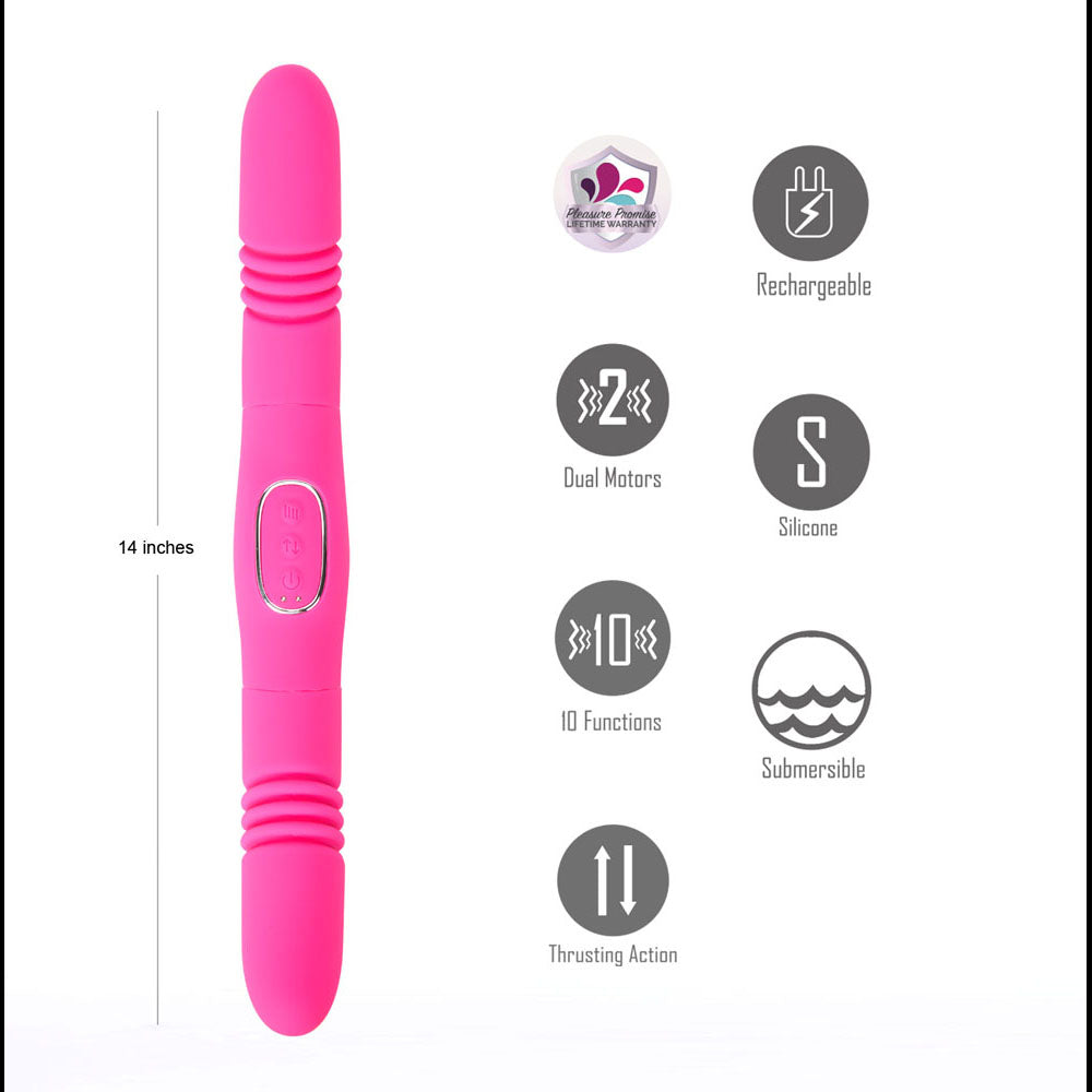 Maia ZENA - Pink - Pink 35.5 cm USB Rechargeable Dual Thrusting Double Ended Vibrator - BO-25-07-PINK