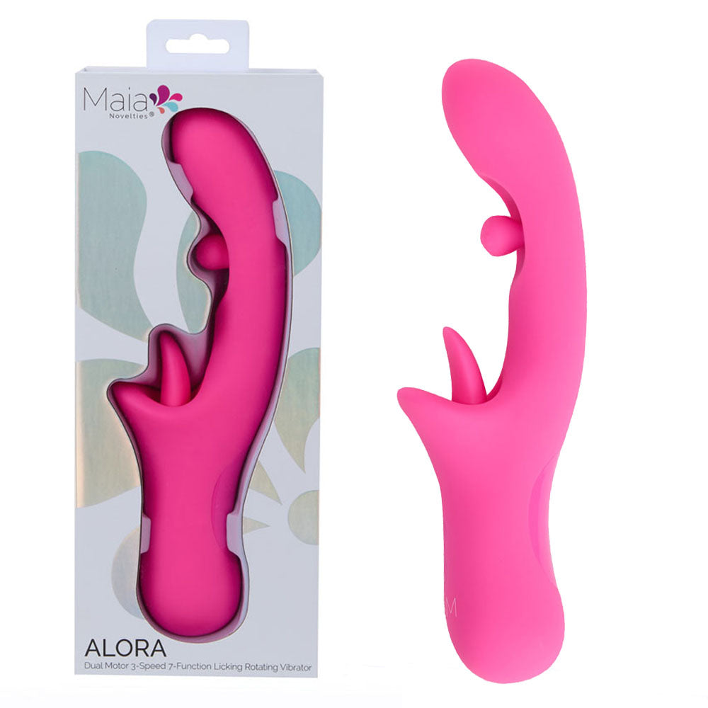 Maia ALORA - Pink 24.1 cm USB Rechargeable Rotating & Licking Vibrator - BO-25-10-PINK