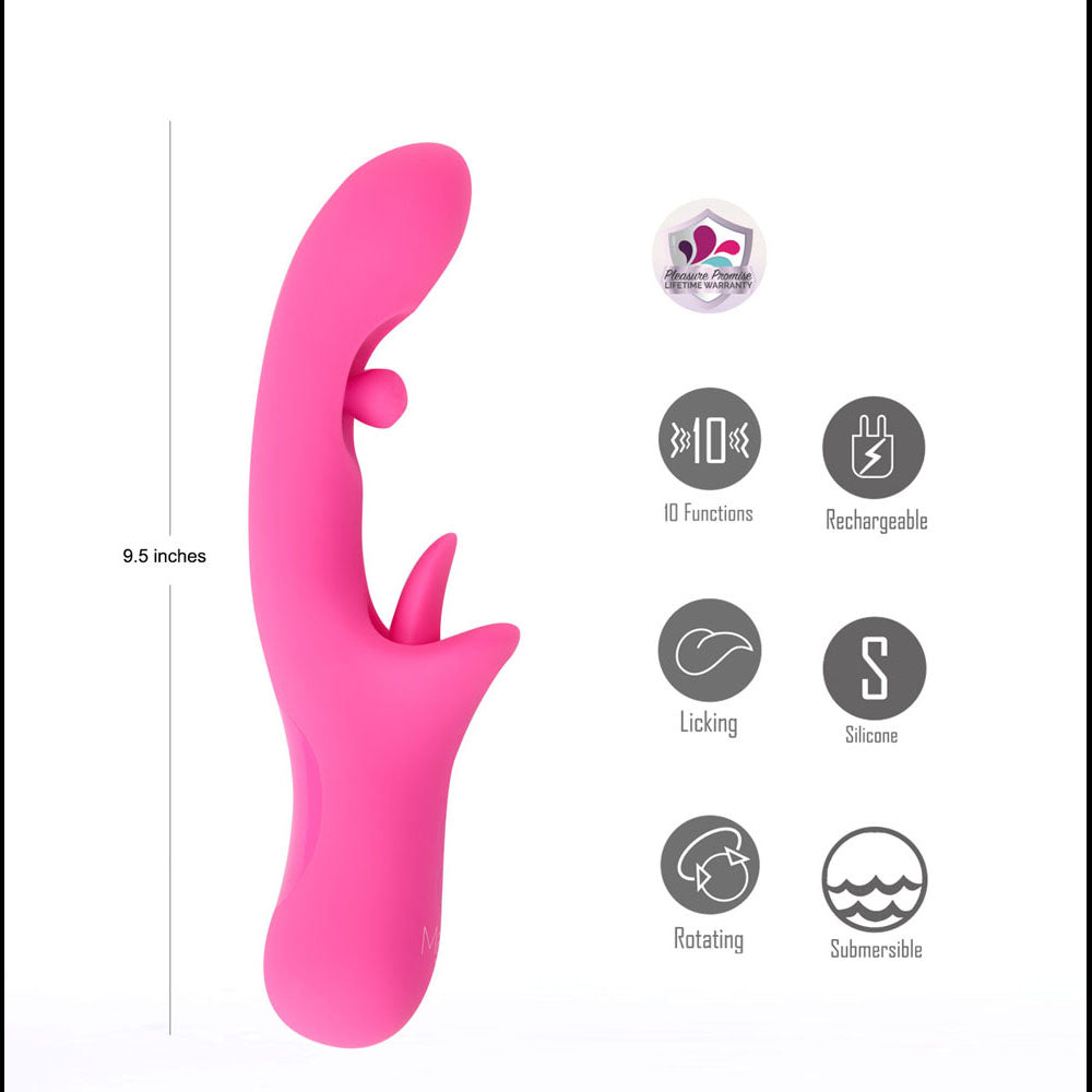 Maia ALORA - Pink 24.1 cm USB Rechargeable Rotating & Licking Vibrator - BO-25-10-PINK