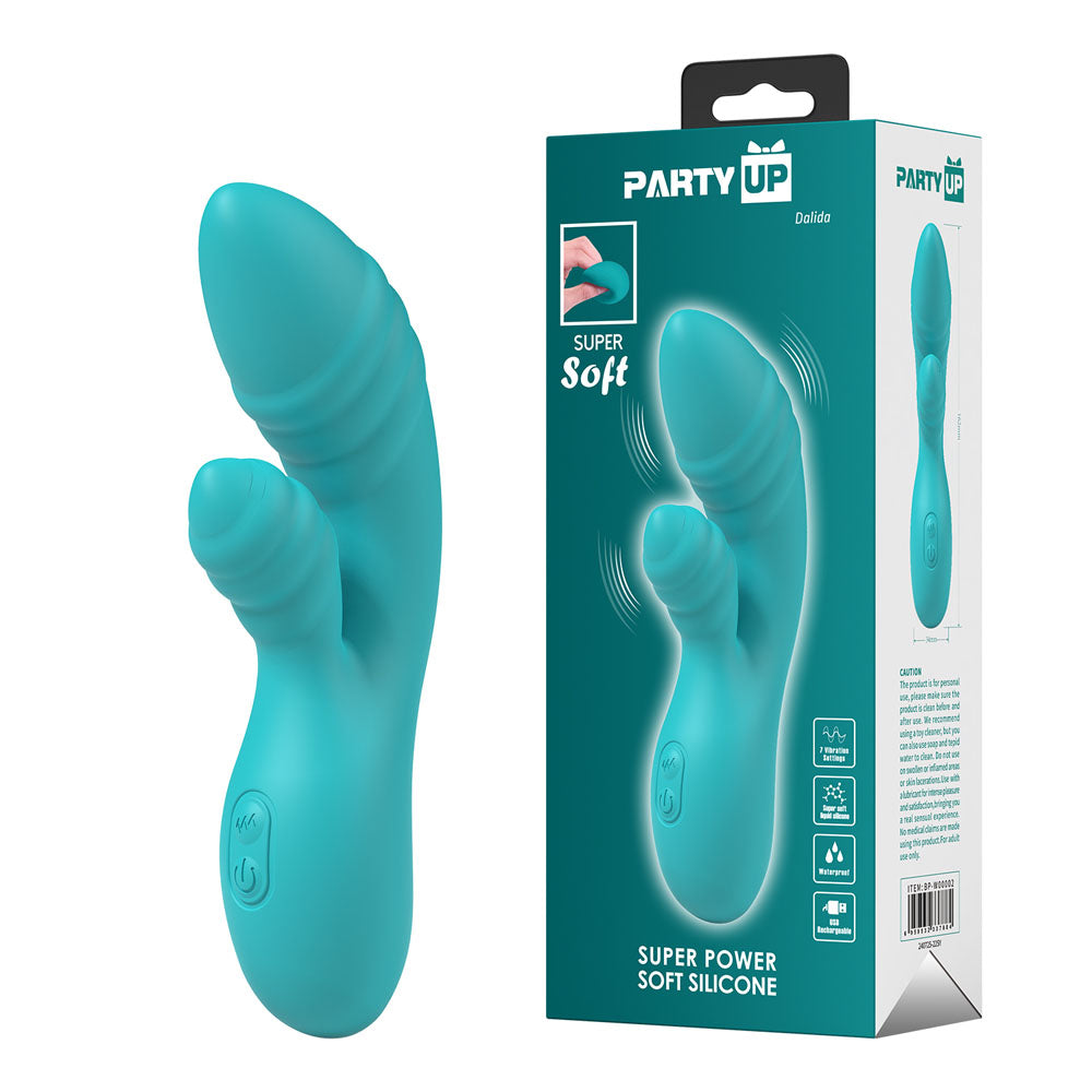 Party Up DALIDA - Teal - Teal 16.2 cm USB Rechargeable Rabbit Vibrator - BP-W00002-1