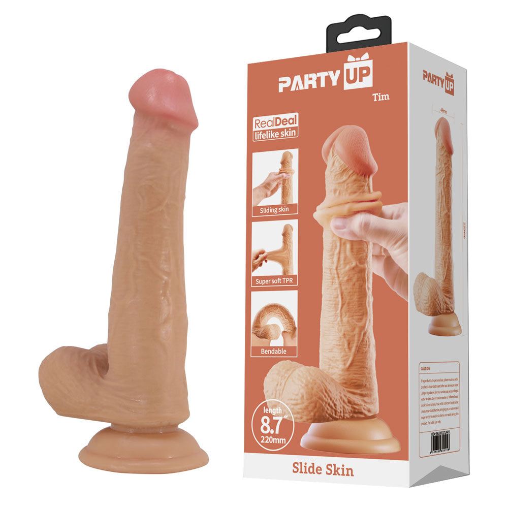 Party Up TIM Slide Skin Dong - Flesh 22 cm Flexible Dildo - BW-008117LP-PU