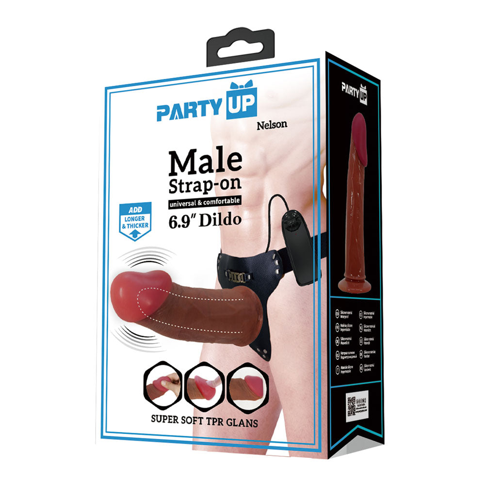 Party Up NELSON Vibrating Strap-On - Brown 17.5 cm Vibrating Hollow Strap-On - BW-022096Z-PU