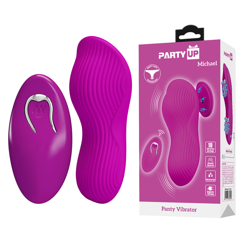 Party Up MICHAEL Panty Vibe - Pink - Pink USB Rechargeable Panty Vibrator with Wireless Remote Control - BW-022100W-PU
