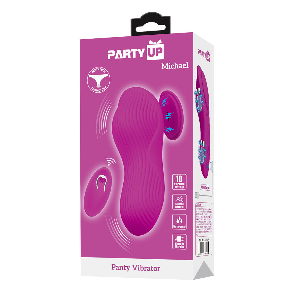 Party Up MICHAEL Panty Vibe - Pink - Pink USB Rechargeable Panty Vibrator with Wireless Remote Control - BW-022100W-PU