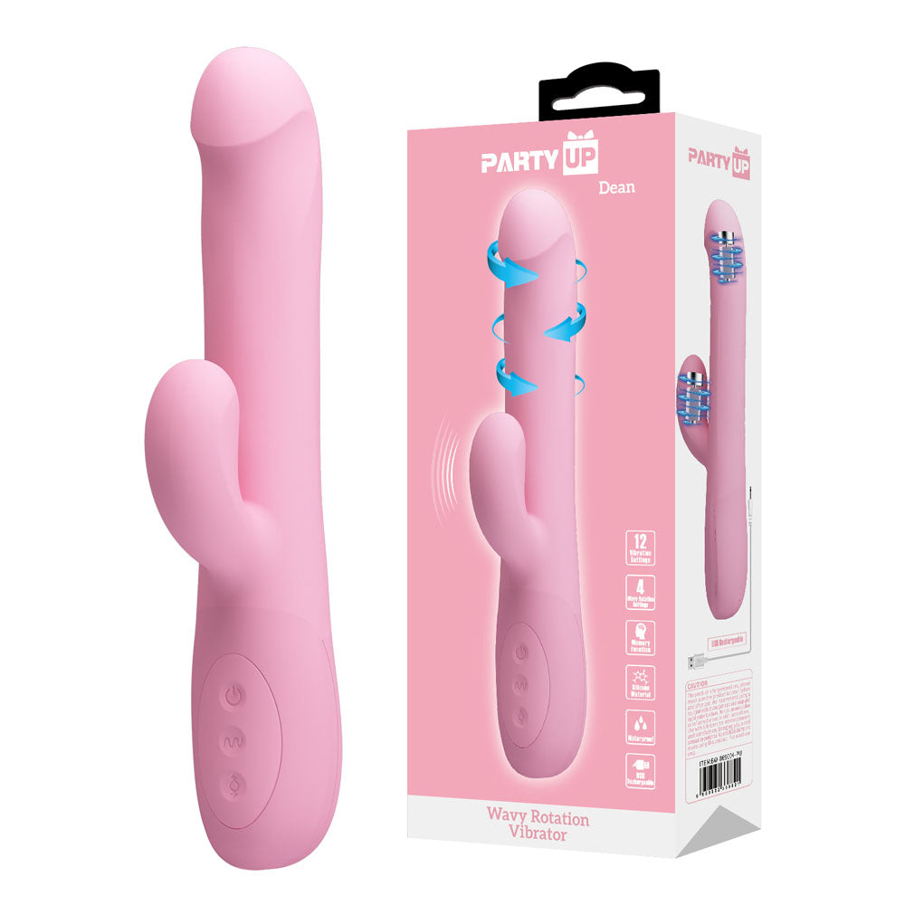 Party Up DEAN Wavy Rotation Vibe - Pink - Pink 23.8 cm USB Rechargeable Rotating Rabbit Vibrator - BW-069004-PU