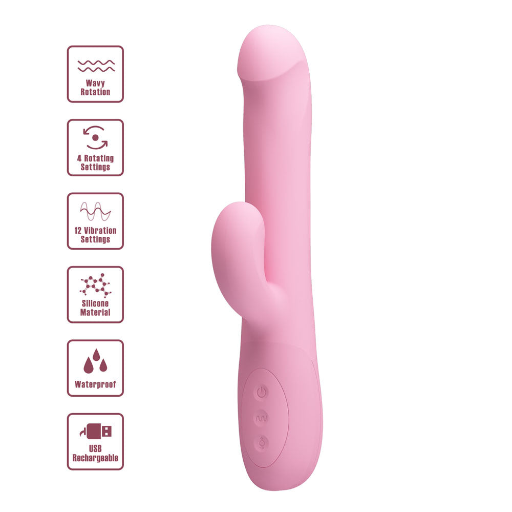 Party Up DEAN Wavy Rotation Vibe - Pink - Pink 23.8 cm USB Rechargeable Rotating Rabbit Vibrator - BW-069004-PU