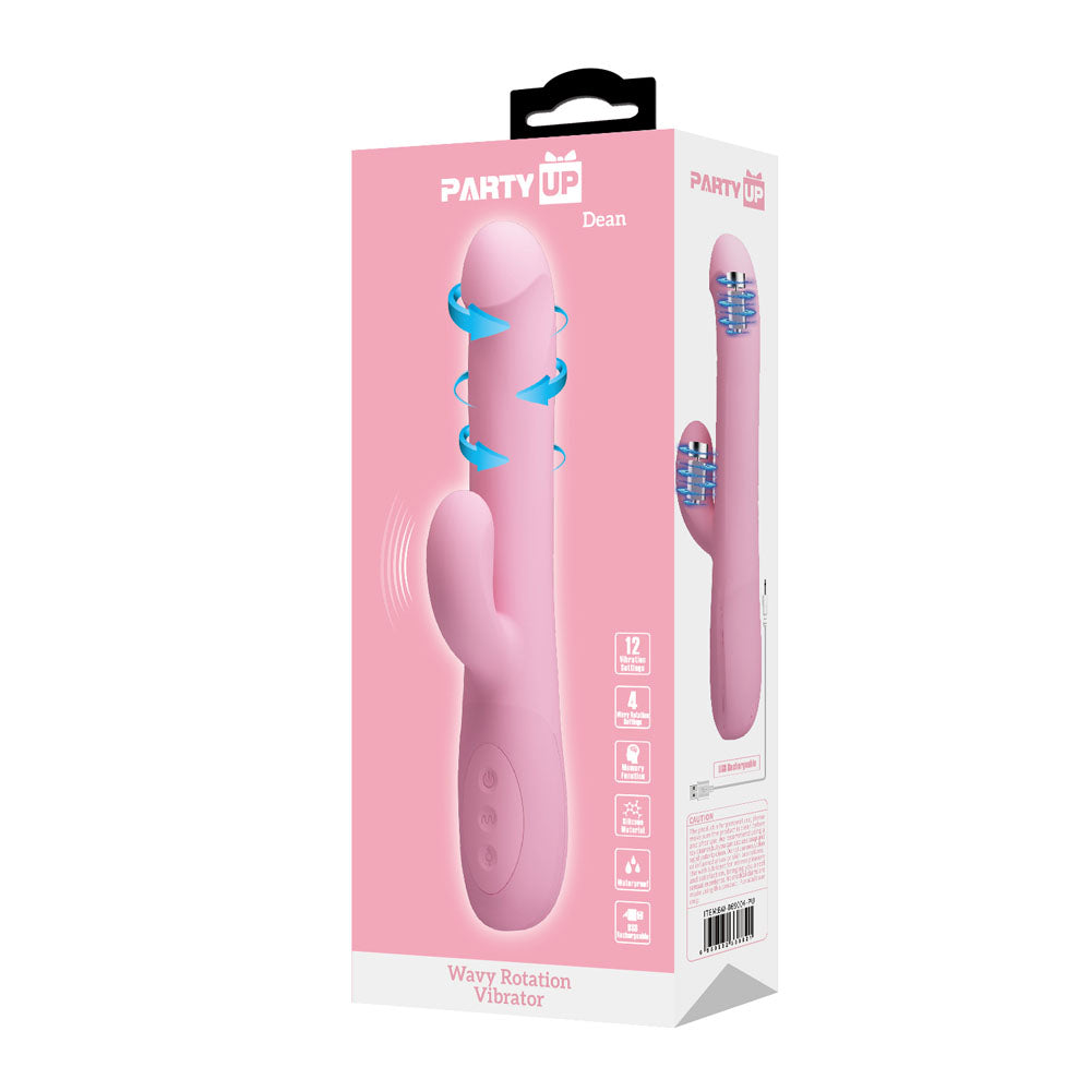 Party Up DEAN Wavy Rotation Vibe - Pink - Pink 23.8 cm USB Rechargeable Rotating Rabbit Vibrator - BW-069004-PU