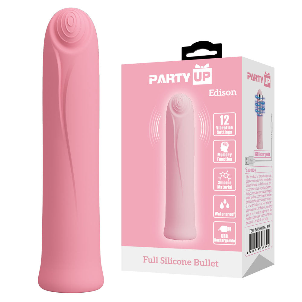 Party Up EDISON Bullet - Pink - Pink 10.3 cm USB Rechargeable Bullet - BW-500008-1-PU
