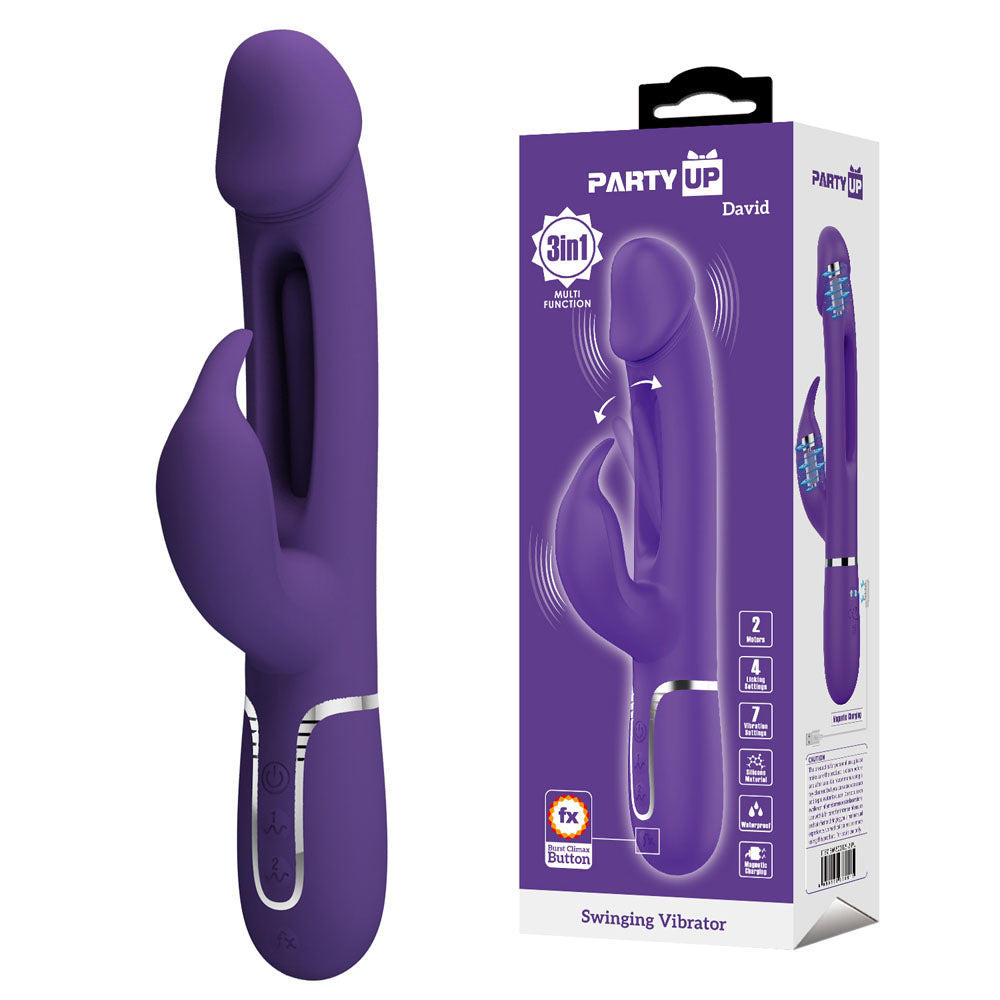 Party Up DAVID Swinging Vibe - Purple - Purple 23.2 cm USB Rechargeable Rabbit Vibrator with Flicking Arm - BW-500025-2-PU