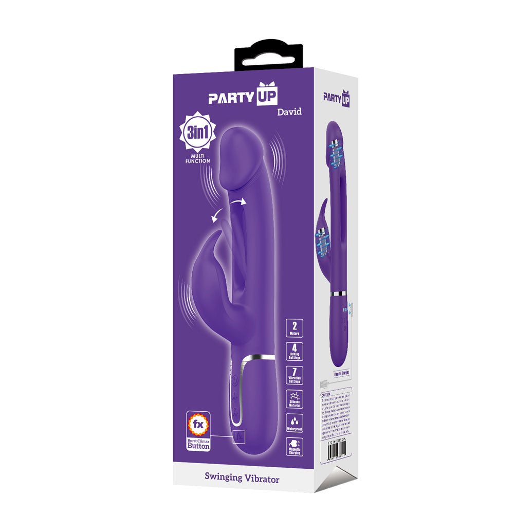 Party Up DAVID Swinging Vibe - Purple - Purple 23.2 cm USB Rechargeable Rabbit Vibrator with Flicking Arm - BW-500025-2-PU