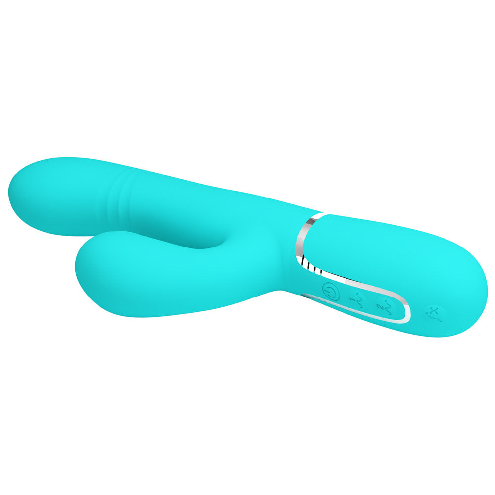 Party Up PAUL Rolling Beads Vibrator - Teal - Teal 22.6 cm USB Rechargeable Thrusting Rabbit Vibrator - BW-500034-1-PU