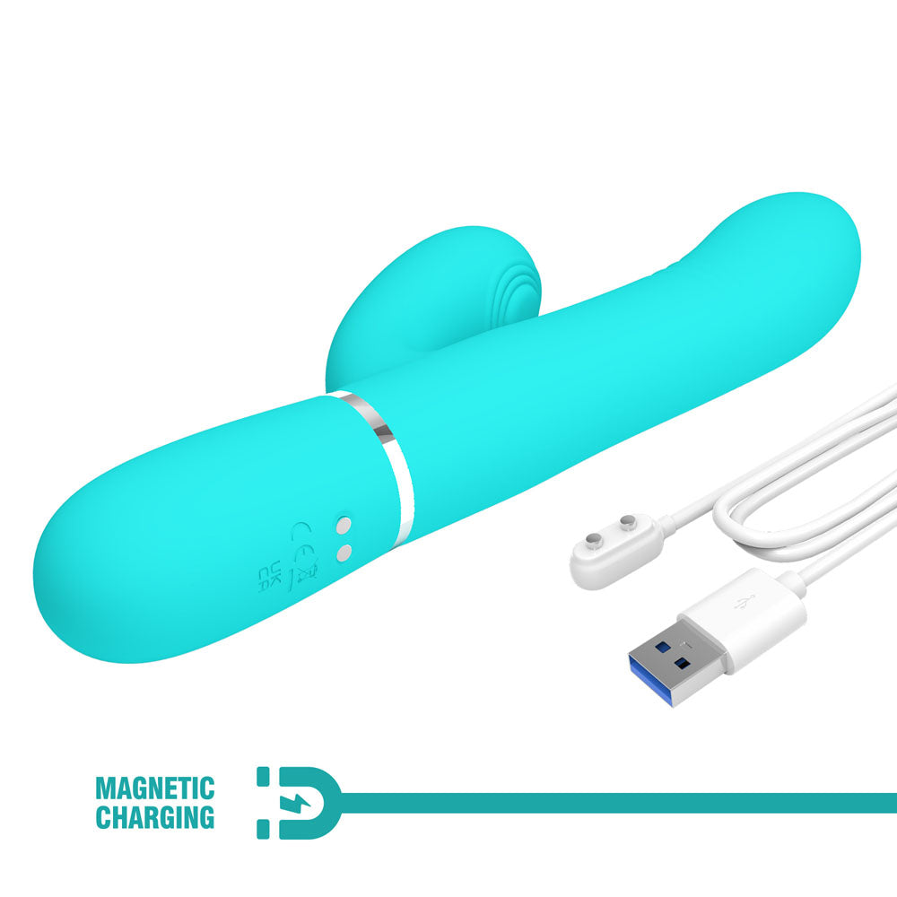 Party Up PAUL Rolling Beads Vibrator - Teal - Teal 22.6 cm USB Rechargeable Thrusting Rabbit Vibrator - BW-500034-1-PU
