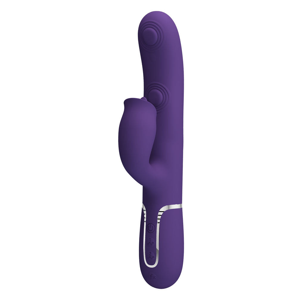 Party Up ALAN Dual Motor Vibrator - Purple - Purple 22.8 cm USB Rechargeable Vibrator with Licking Clit Stimulator and Thumping Shaft - BW-500035-2-PU
