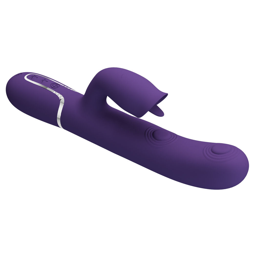 Party Up ALAN Dual Motor Vibrator - Purple - Purple 22.8 cm USB Rechargeable Vibrator with Licking Clit Stimulator and Thumping Shaft - BW-500035-2-PU