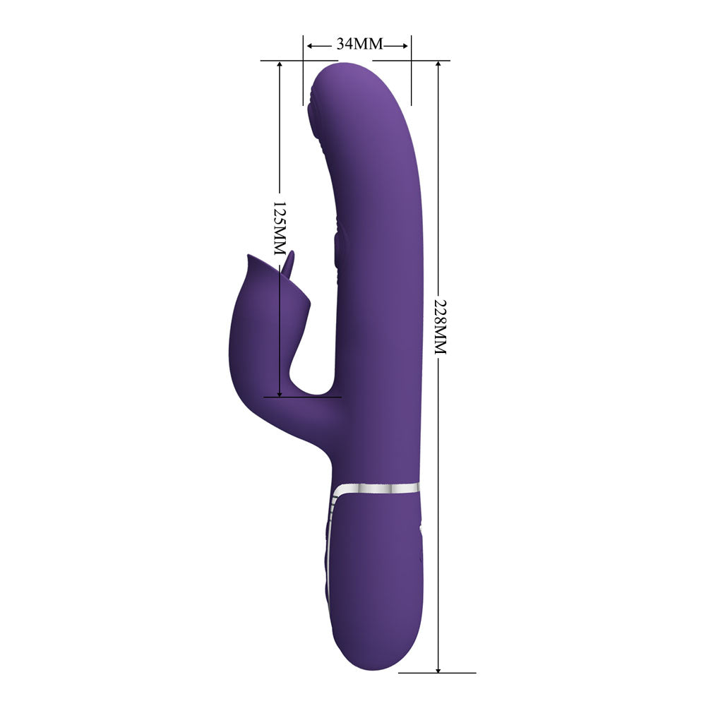 Party Up ALAN Dual Motor Vibrator - Purple - Purple 22.8 cm USB Rechargeable Vibrator with Licking Clit Stimulator and Thumping Shaft - BW-500035-2-PU