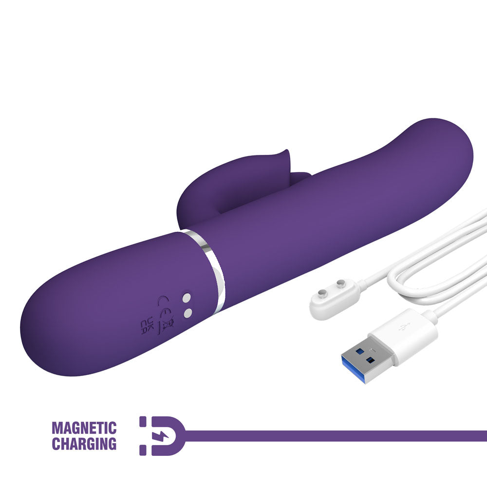 Party Up ALAN Dual Motor Vibrator - Purple - Purple 22.8 cm USB Rechargeable Vibrator with Licking Clit Stimulator and Thumping Shaft - BW-500035-2-PU