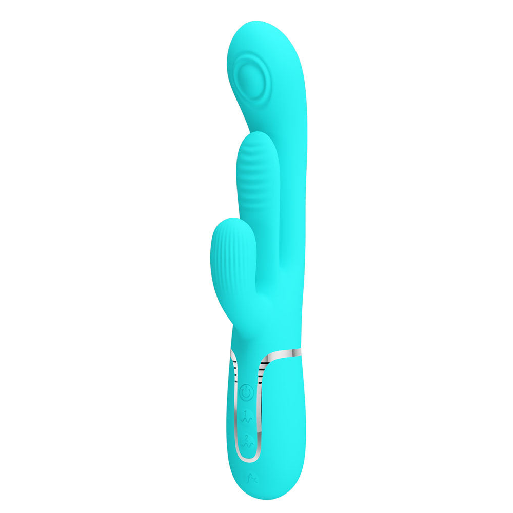 Party Up ANDY Multi Function Vibrator - Teal - Teal 22.2 cm USB Rechargeable Rabbit Vibrator with Flicking and Thumping Tip - BW-500041-1-PU