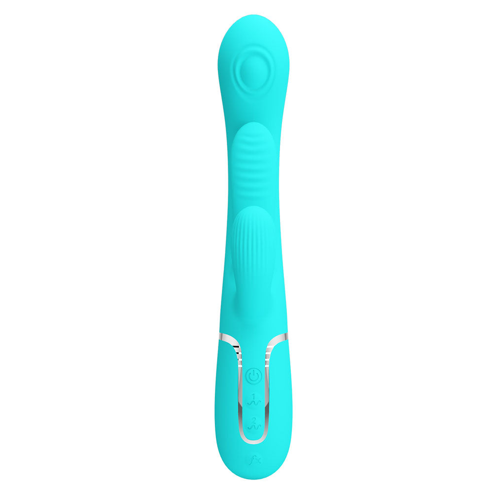 Party Up ANDY Multi Function Vibrator - Teal - Teal 22.2 cm USB Rechargeable Rabbit Vibrator with Flicking and Thumping Tip - BW-500041-1-PU