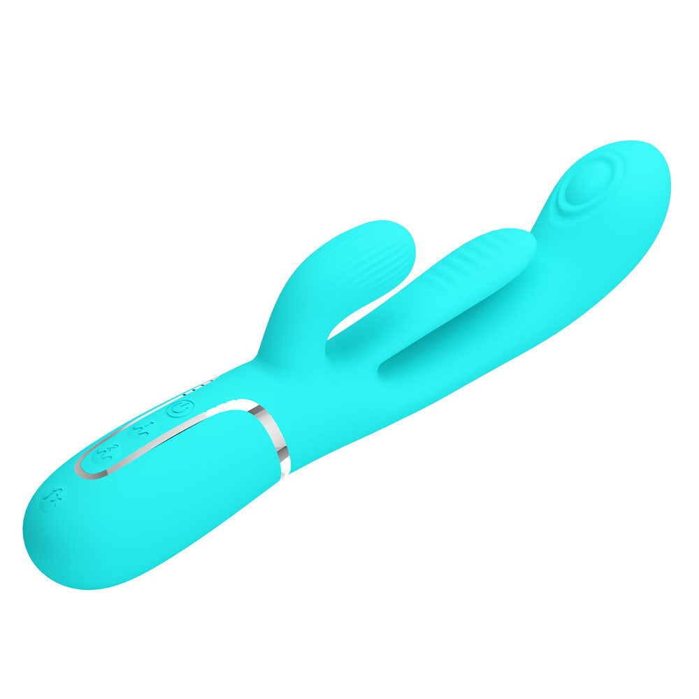Party Up ANDY Multi Function Vibrator - Teal - Teal 22.2 cm USB Rechargeable Rabbit Vibrator with Flicking and Thumping Tip - BW-500041-1-PU