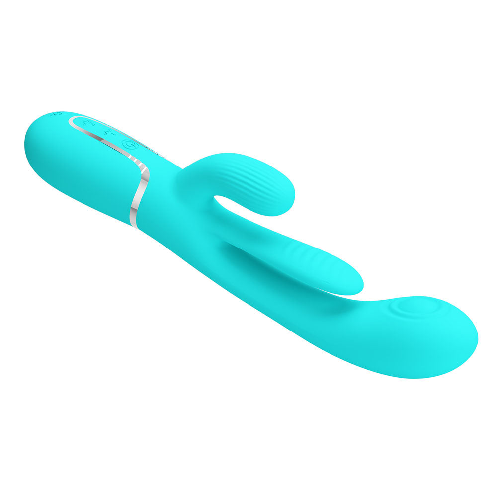 Party Up ANDY Multi Function Vibrator - Teal - Teal 22.2 cm USB Rechargeable Rabbit Vibrator with Flicking and Thumping Tip - BW-500041-1-PU