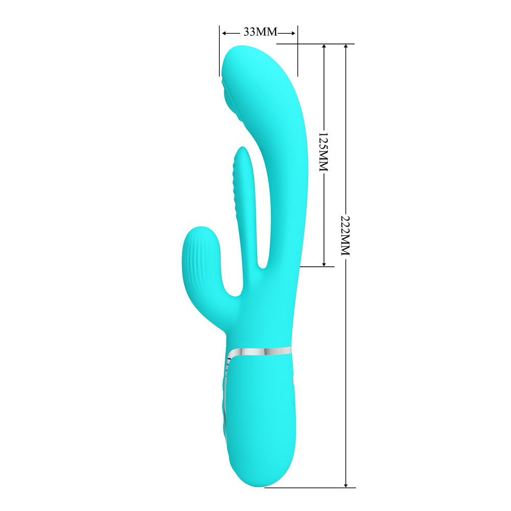 Party Up ANDY Multi Function Vibrator - Teal - Teal 22.2 cm USB Rechargeable Rabbit Vibrator with Flicking and Thumping Tip - BW-500041-1-PU