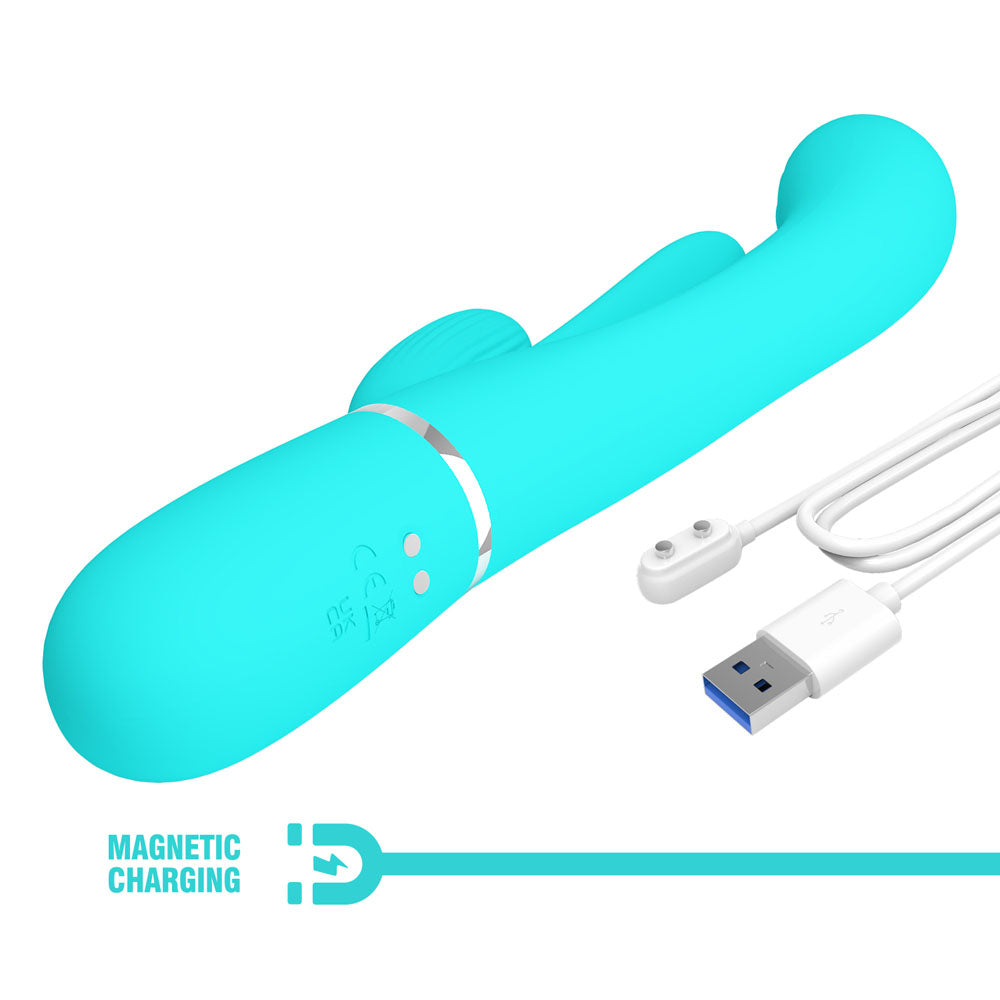 Party Up ANDY Multi Function Vibrator - Teal - Teal 22.2 cm USB Rechargeable Rabbit Vibrator with Flicking and Thumping Tip - BW-500041-1-PU
