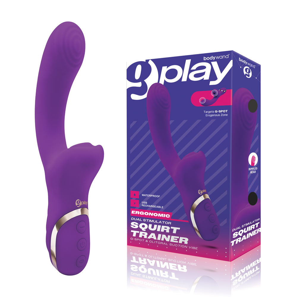 Bodywand G-Play Dual Stimulator Squirt Trainer - Purple 22 cm USB Rechargeable Rabbit Vibrator with Air Pulsation - BW800