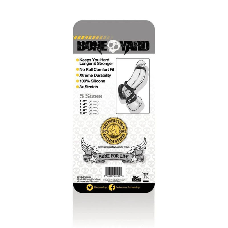 Boneyard Silicone Ring 5 Pcs Kit - Black Cock Rings - Set of 5 Sizes - BY0100