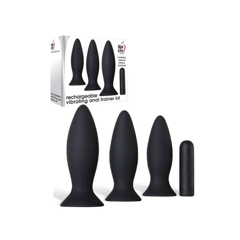 Adam & Eve Rechargeable Vibrating Anal Trainer Kit - Black Butt Plugs with USB Rechargeable Bullet - C278 8000