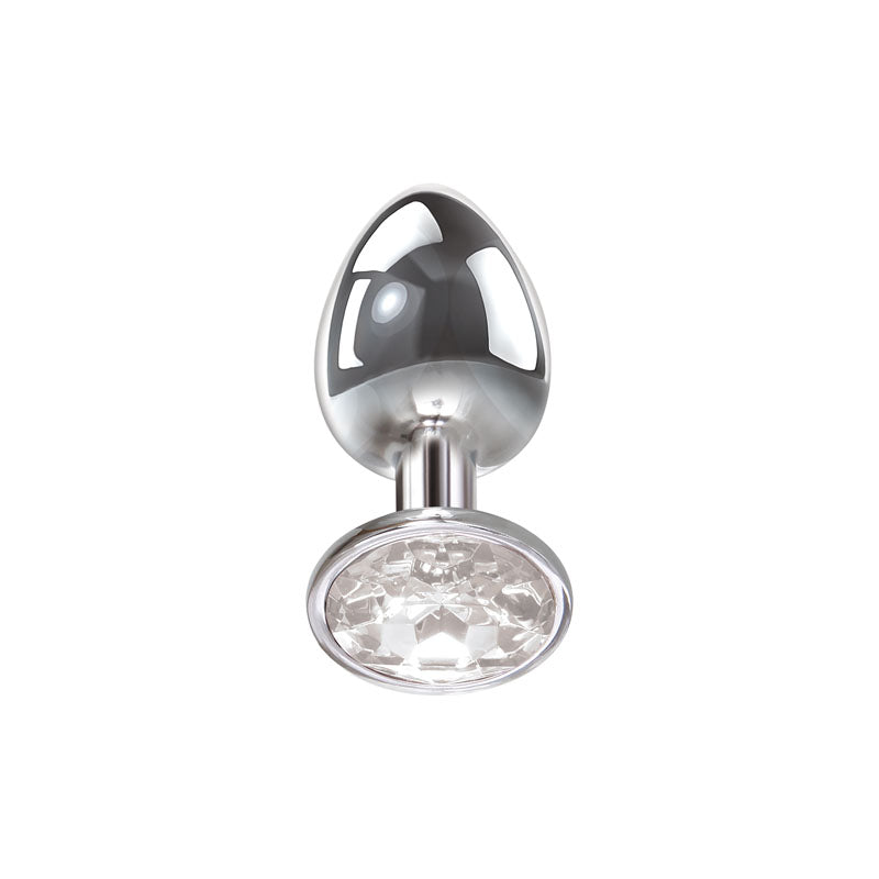 Adam & Eve Clear Gem Anal Plug - Large - Metallic 9.5 cm Large Butt Plug with Clear Gem Base - C656 2488