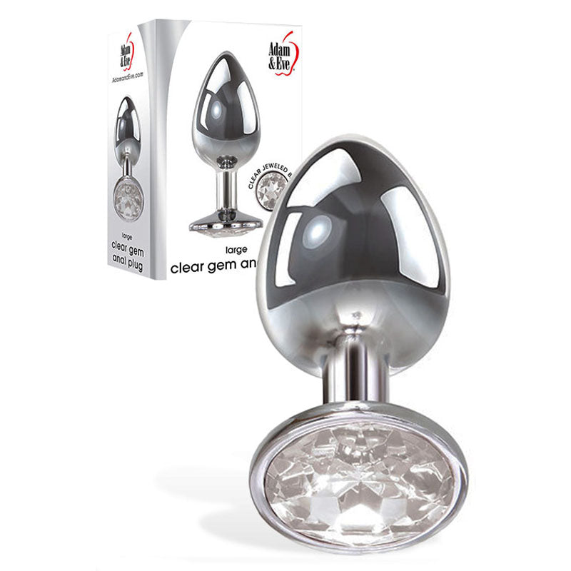Adam & Eve Clear Gem Anal Plug - Large - Metallic 9.5 cm Large Butt Plug with Clear Gem Base - C656 2488