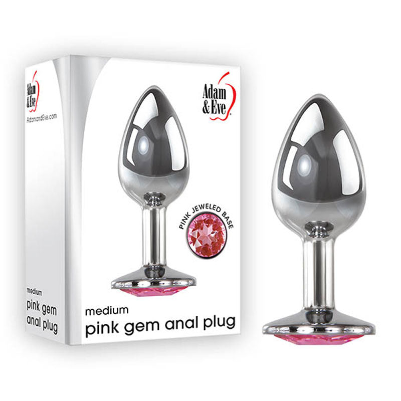 Adam & Eve Pink Gem Anal Plug - Medium - Silver Medium 8.2 cm Metal Butt Plug with Pink Gem - C656 6268