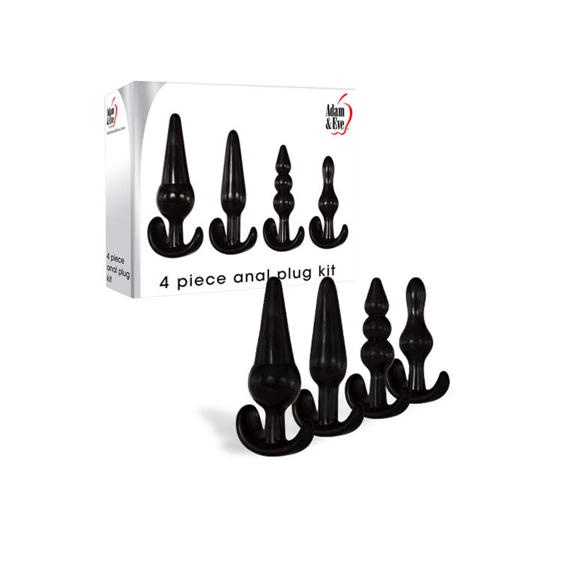 Adam & Eve 4 Piece Anal Plug Kit - Black Butt Plugs - Set of 4 Sizes - C756 8000