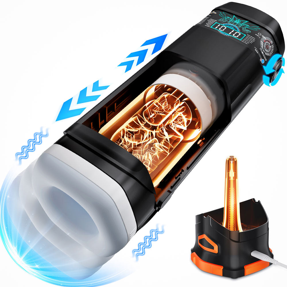 CyberSkin The Titan - Black USB Rechargeable Thrusting & Vibrating Auto Masturbator with Heater - CS-BT-BLK