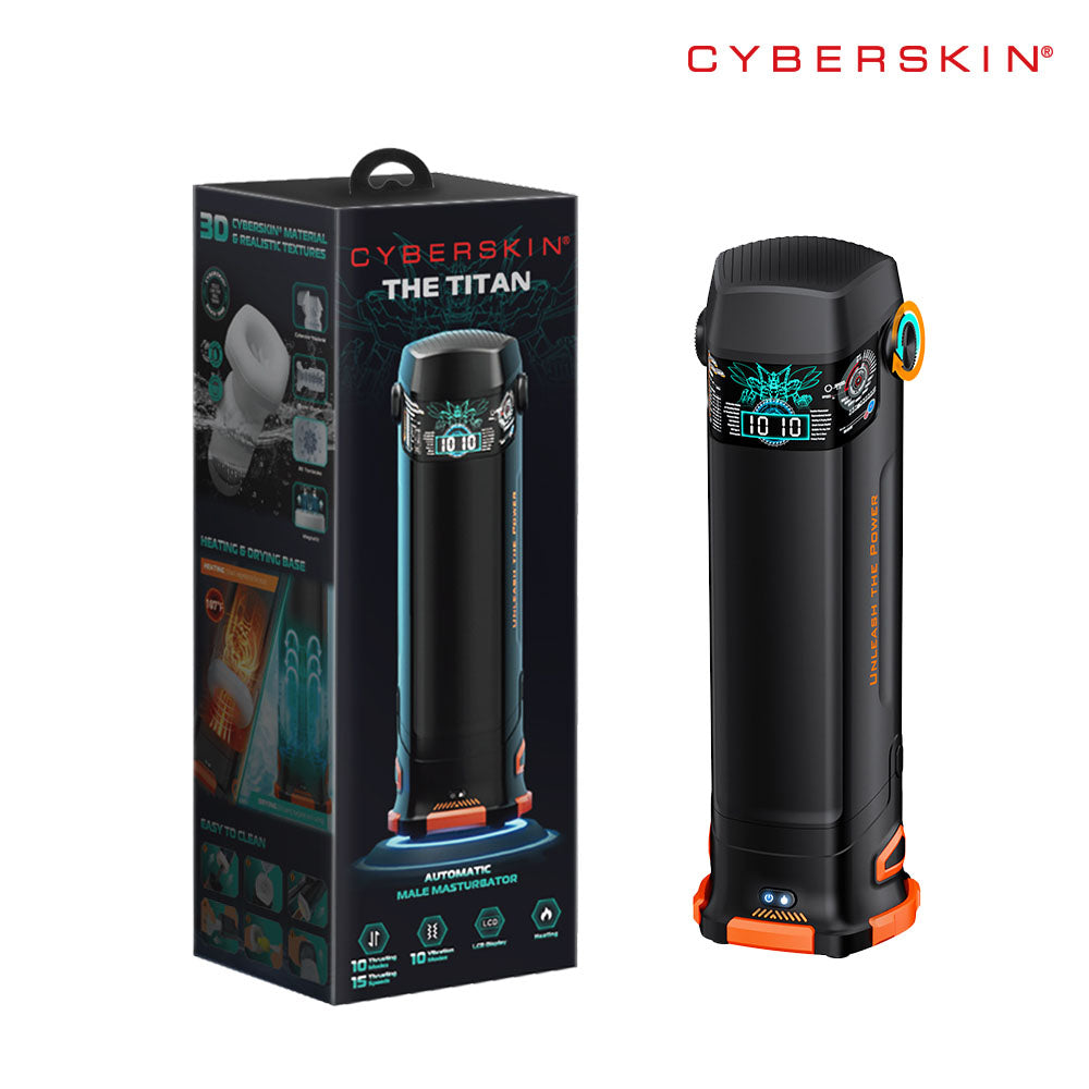 CyberSkin The Titan - Black USB Rechargeable Thrusting & Vibrating Auto Masturbator with Heater - CS-BT-BLK