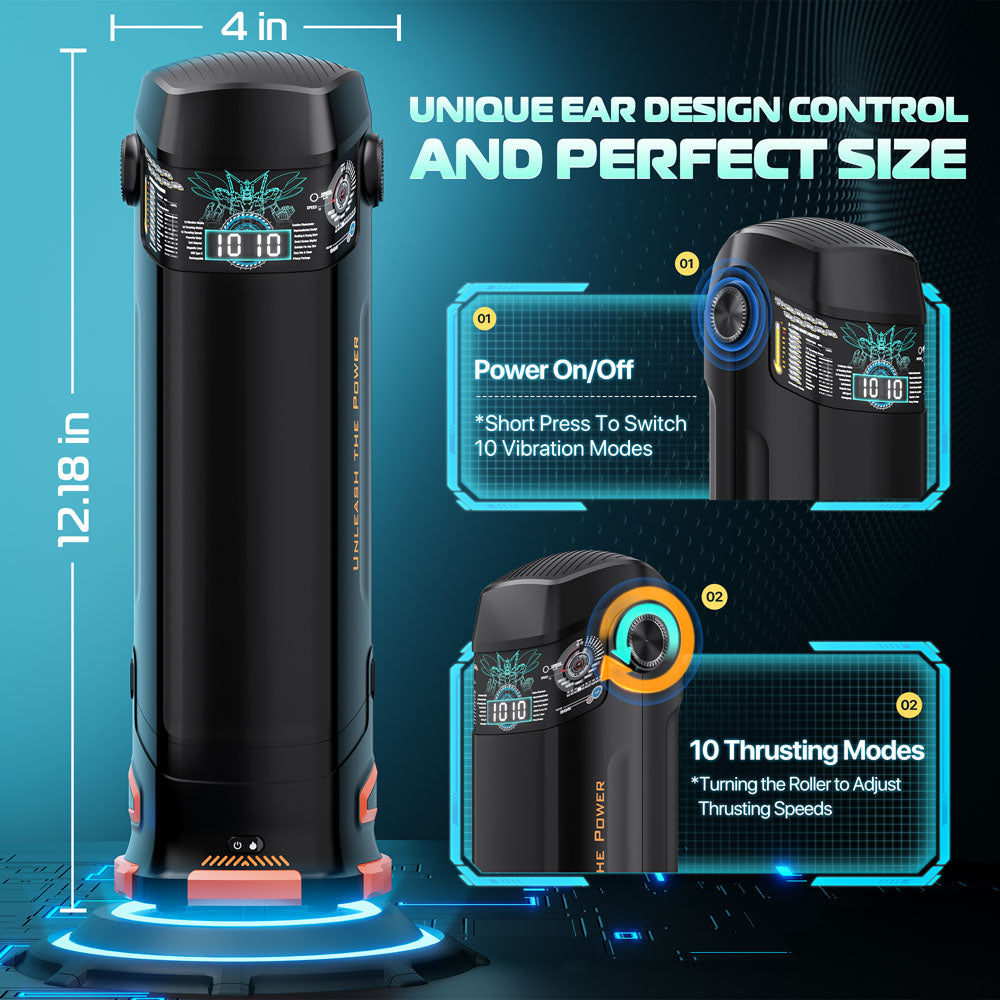 CyberSkin The Titan - Black USB Rechargeable Thrusting & Vibrating Auto Masturbator with Heater - CS-BT-BLK