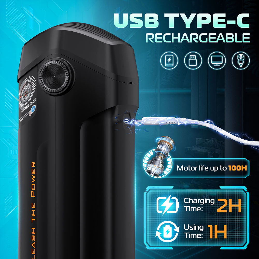 CyberSkin The Titan - Black USB Rechargeable Thrusting & Vibrating Auto Masturbator with Heater - CS-BT-BLK