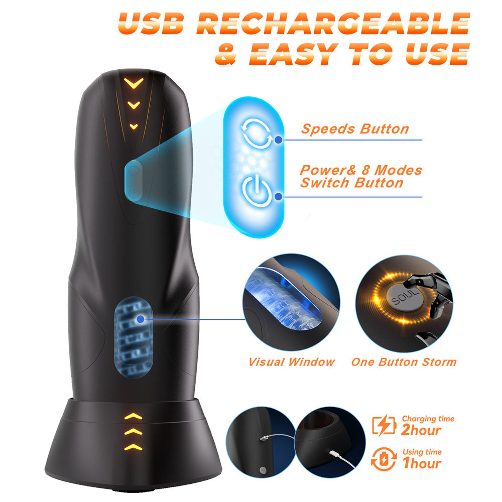 CyberSkin The Galaxy Voy - USB Rechargeable Thrusting & Rotating Auto Masturbator with Heater - CS-GV-BLK