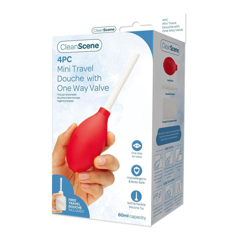 CleanScene 4 Piece Mini Travel Douche with One Way Valve - 60 ml Capacity with Free Travel Douche Included - CS102