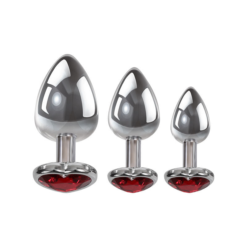 Adam & Eve Three Hearts Gem Anal Plug Set - Metallic Butt Plugs with Gem Bases - Set of 3 Sizes - D724 8500