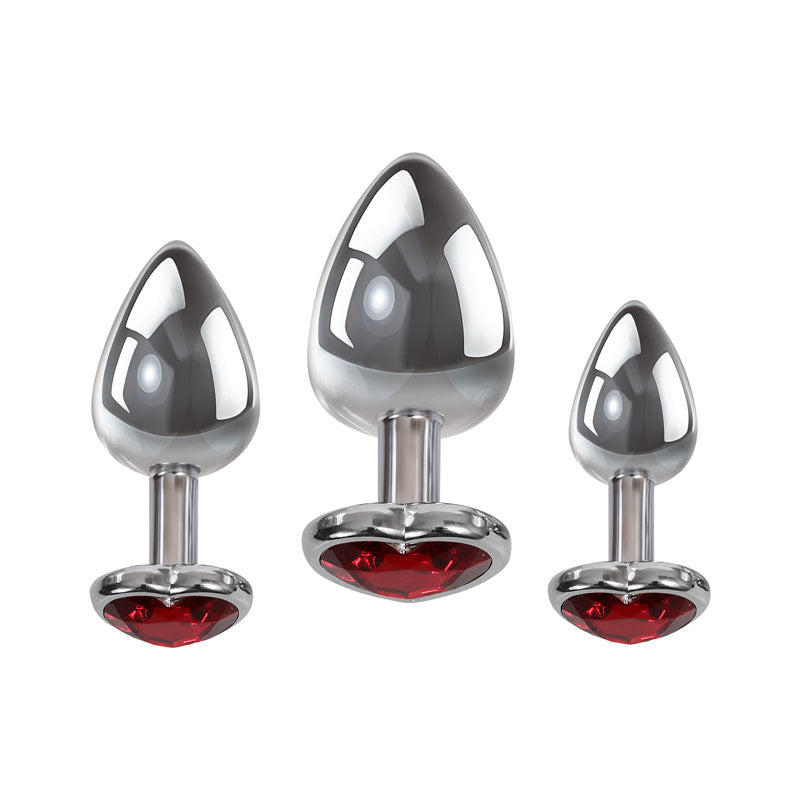 Adam & Eve Three Hearts Gem Anal Plug Set - Metallic Butt Plugs with Gem Bases - Set of 3 Sizes - D724 8500