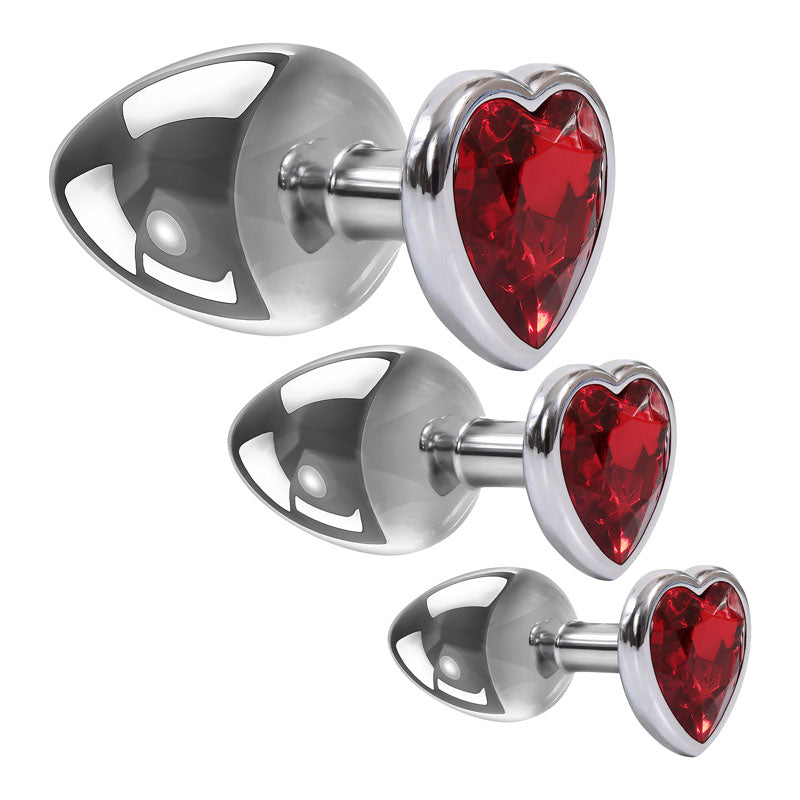 Adam & Eve Three Hearts Gem Anal Plug Set - Metallic Butt Plugs with Gem Bases - Set of 3 Sizes - D724 8500