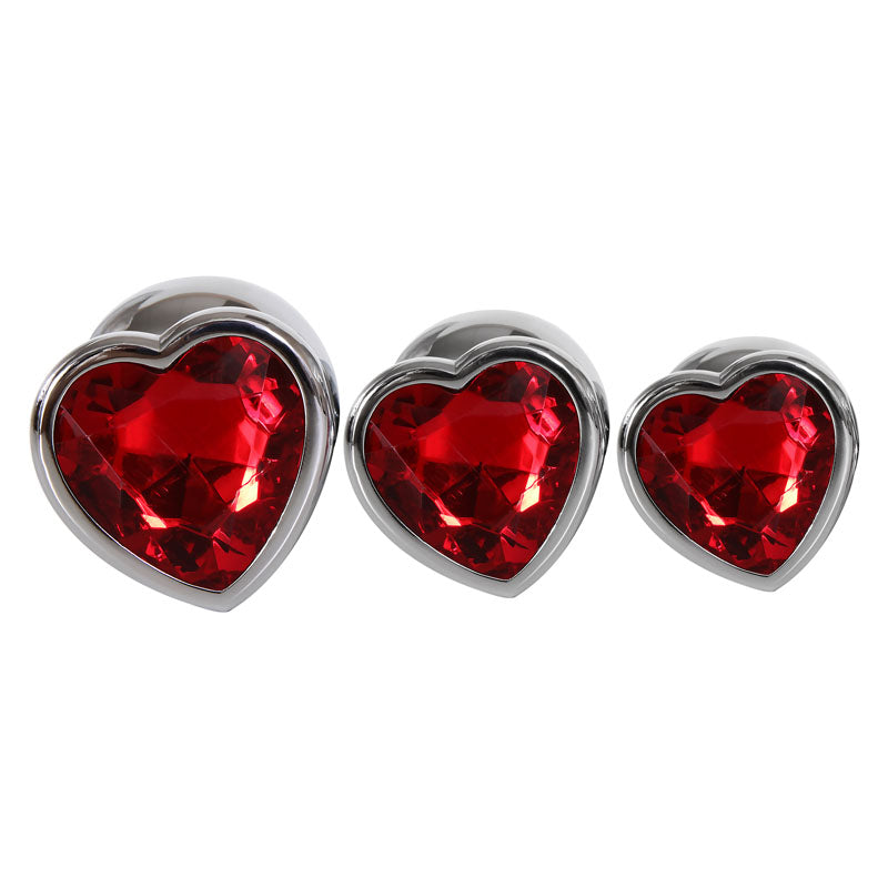 Adam & Eve Three Hearts Gem Anal Plug Set - Metallic Butt Plugs with Gem Bases - Set of 3 Sizes - D724 8500
