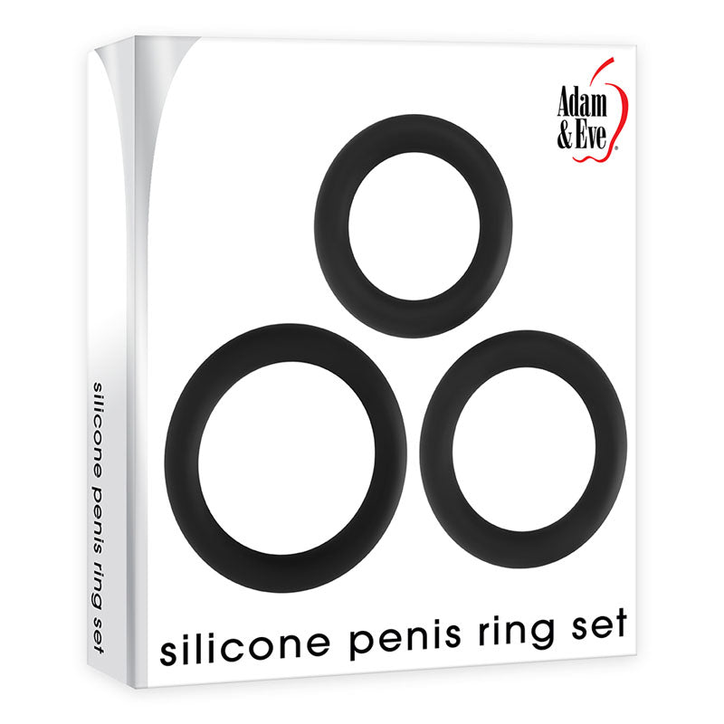 Adam & Eve Silicone Penis Ring Set - Black Cock Rings - Set of 3 Sizes - D726 8000