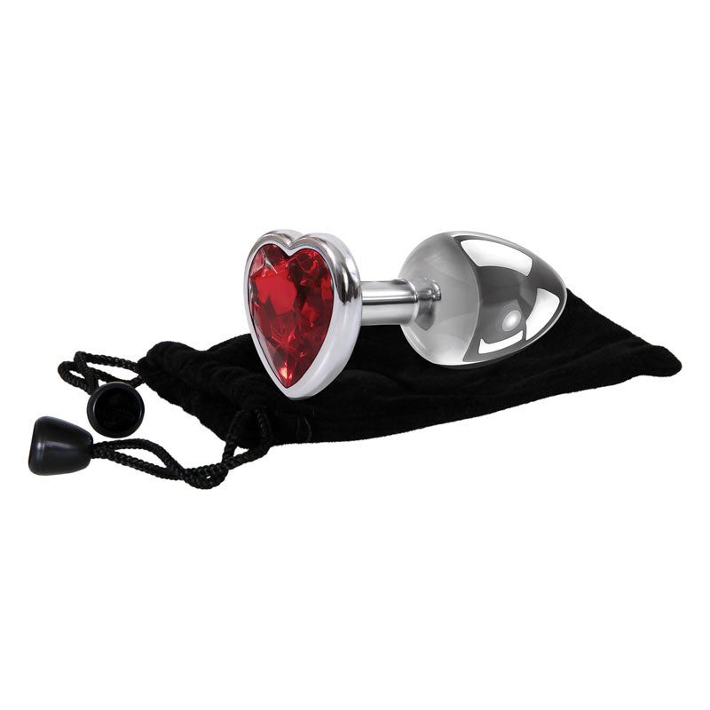 Adam & Eve Red Heart Gen Anal Plug - Medium - Metallic 8.25 cm Butt Plug with Heart Gem Base - E161 8568