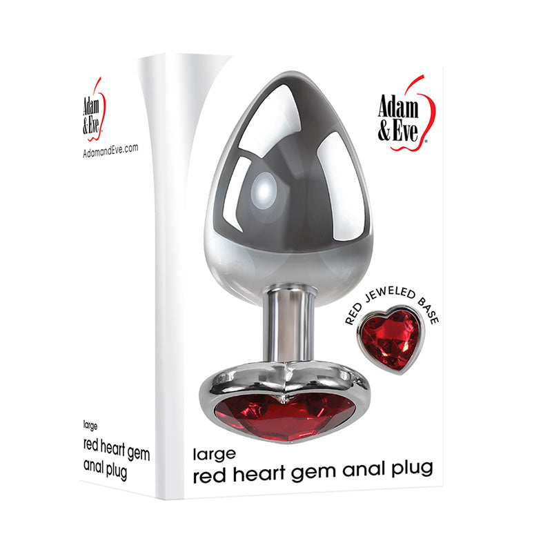 Adam & Eve Red Heart Gen Anal Plug - Large - Metallic 9.5 cm Butt Plug with Heart Gem Base - E161 8588