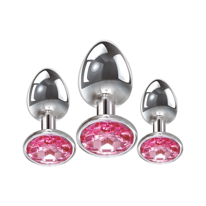 Adam & Eve Pink Gem Anal Plug Set - Metallic Butt Plugs with Gems - Set of 3 Sizes - E162 8500